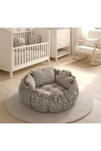 STQUEEN Büyük Boy Organik Kumaş Gri Yıldız Açılır Kapanır Uyku ve Oyun Minderi 150X150